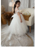 Ivory Lace Tulle Fairytale Flower Girl Dress With Detachable Train